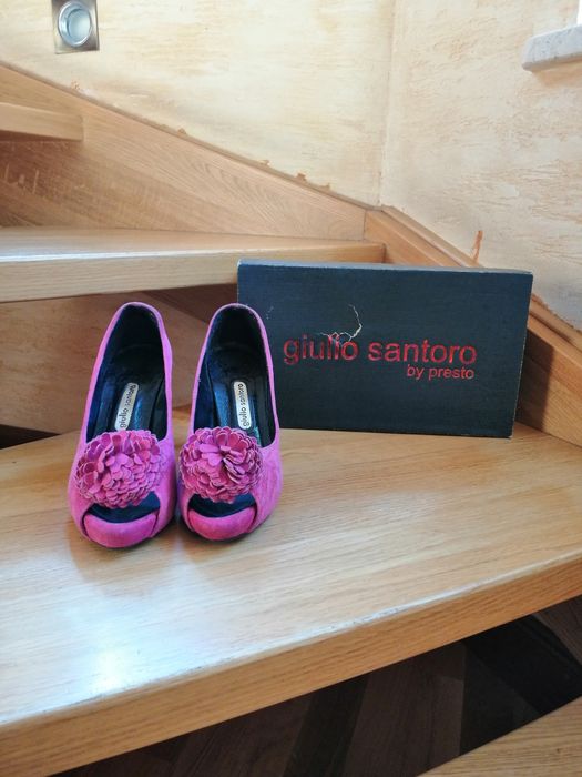 Pantofle, szpilki różowe skóra