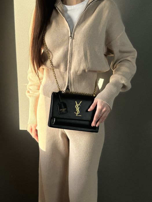 Сумка YSL чорна кроссбоди женская сумка Saint Laurent клатч на цепочке