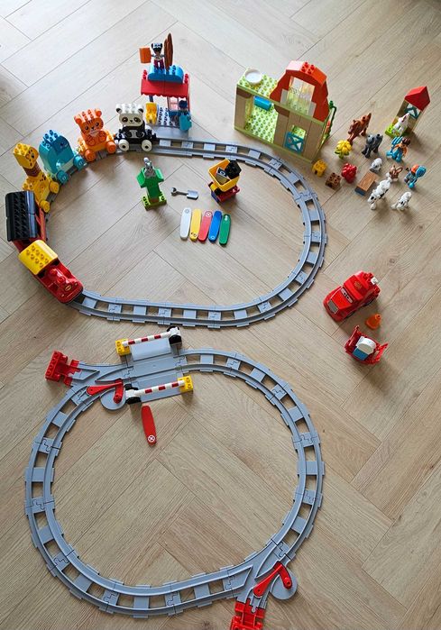 Ogromny Zestaw LEGO Duplo: Interaktywny Pociąg, DODATKOWE TORY, Szlaban, Zwierzątka. OKAZJA!