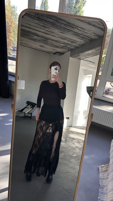 Черная кружевная юбка с шортами | Мереживна спідниця з воланами