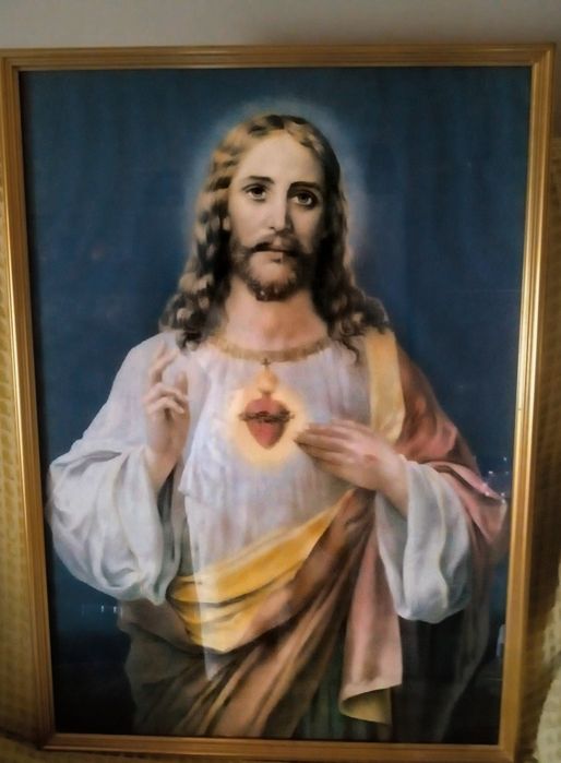 Sagrado Coração de Jesus moldura metálica muito antiga - ÚLTIMOS DIAS