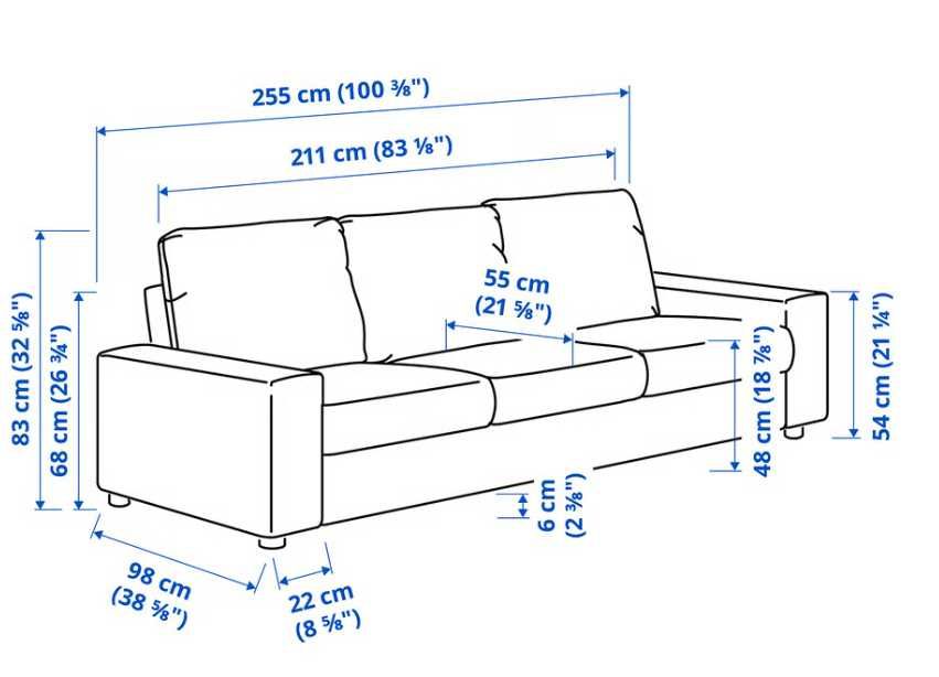 Sofá 3 lugares, c/braços largos cinzento VIMLE