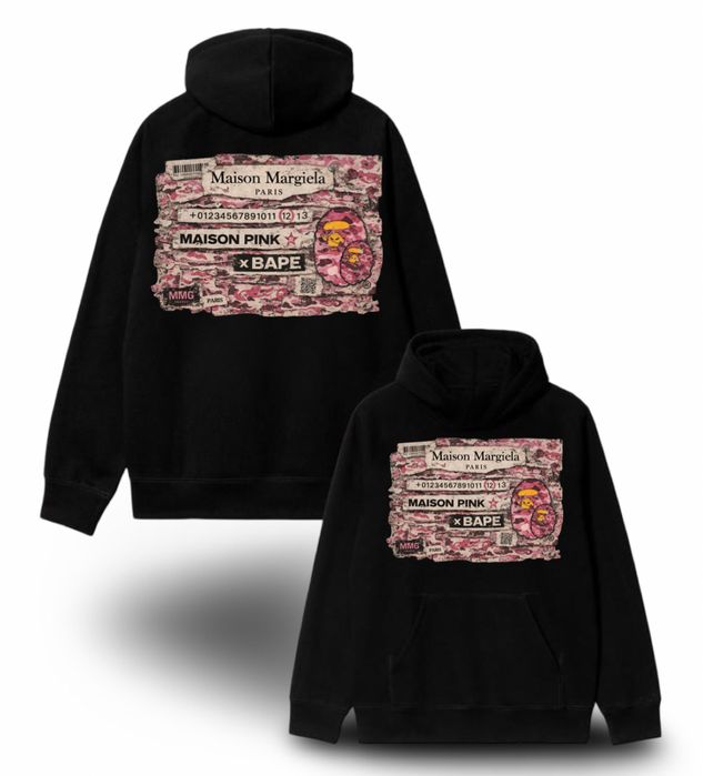 Худи Bape x maison margiela logo унисекс коллаборация бейп и менсон маржела  толстовка кофта