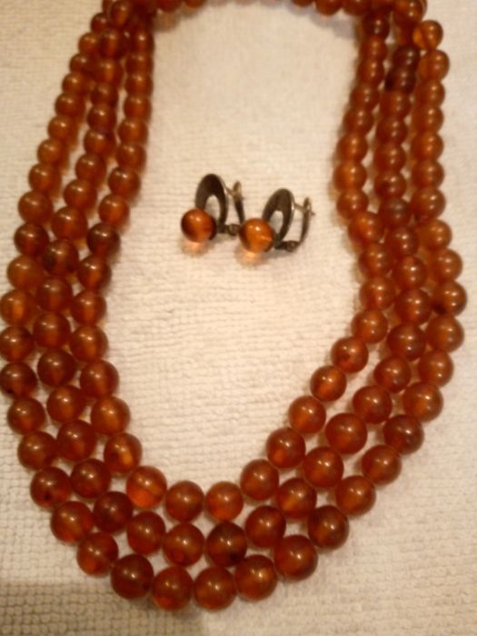 Янтарьные бусы комплект СССР, янтарь Калининград, серьги серебро янтар