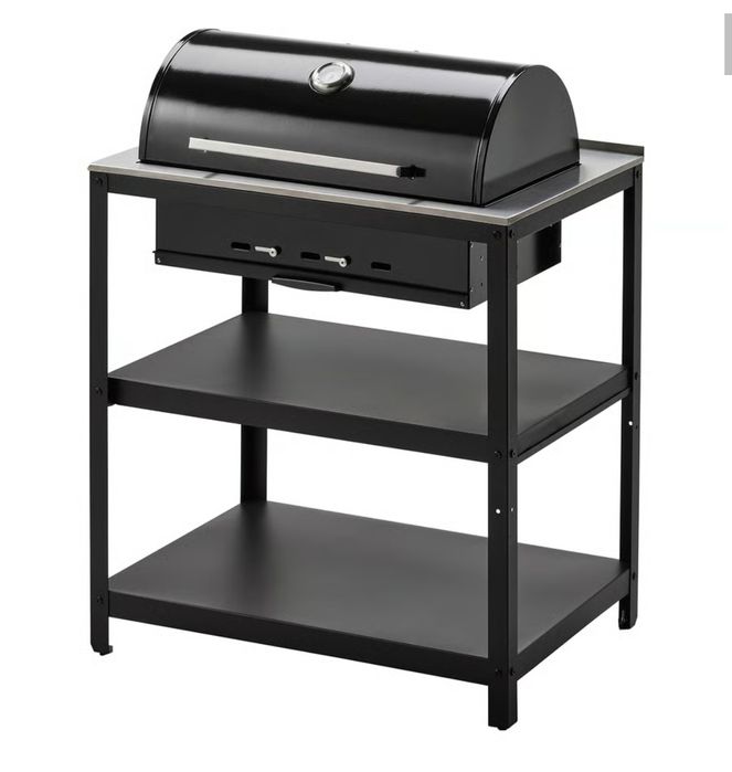 GRILLSKÄR Grill węglowy, czarny/stal nierdz na zewnątrz, 86x61 cm