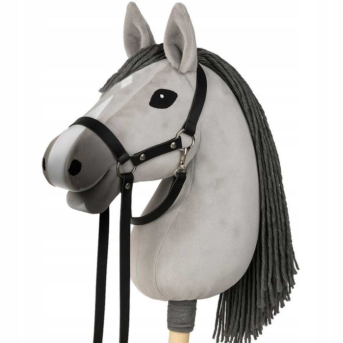 Koń na kiju Hobby Horse A3 z ogłowiem i lejcem szary
