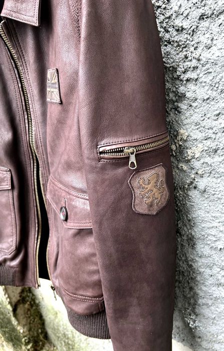 Casaco/Blusão de Cabedal/Pele Castanho Lion of Porsche NOVO