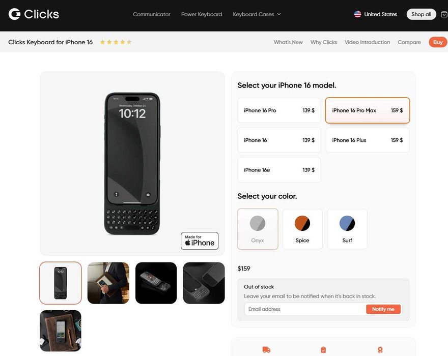 Clicks Creator Keyboard для apple iPhone 16 Pro Max чохол клавіатура