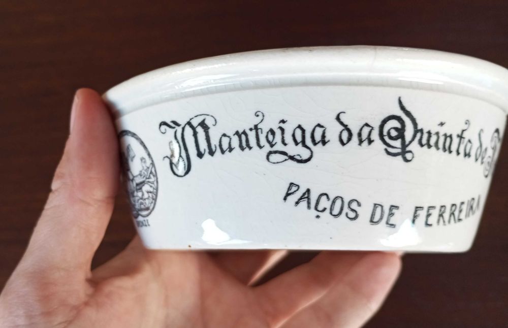 Antiga tigela/taça publicitária Manteiga da Quinta de Fontello em faiança Massarellos Porto