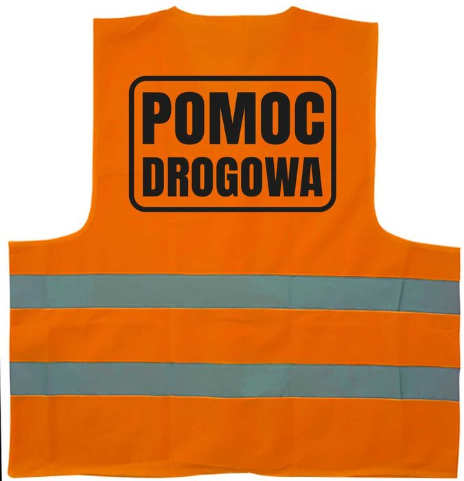 pomarańczowa kamizelka odblaskowa z nadrukiem pomoc drogowa