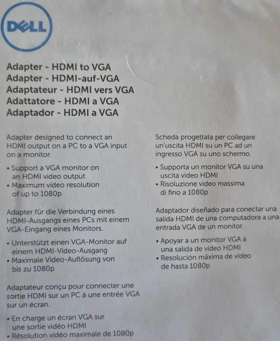 Adaptador Dell HDMI para VGA (NOVO)