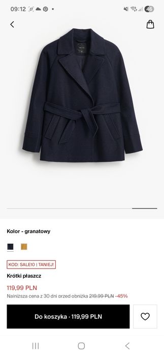 NOWY Krótki płaszcz damski Mohito 32 kolor jasnobrązowy