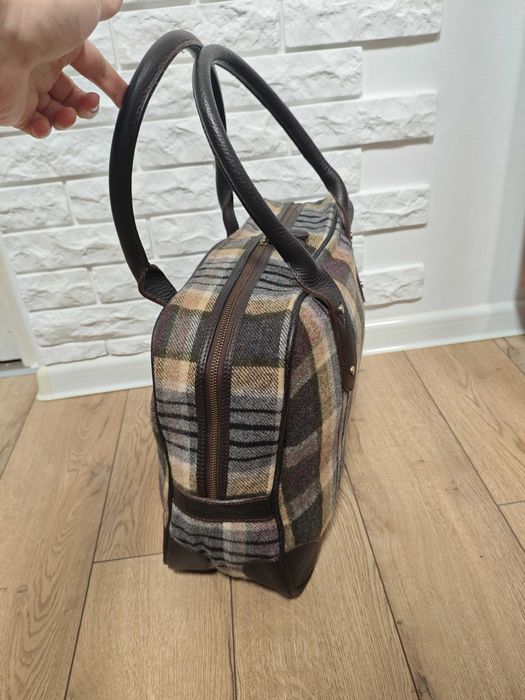 Paul kehl сумка дорожня шкіряна / шерстяна в клітинку tweed вовняна