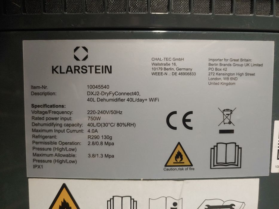 Осушувач повітря Klarstein DryFy Connect 40л (10045540)