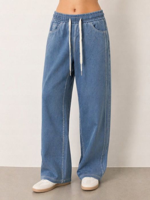 Spodnie damskie jeansowe wide leg z gumką w pasie luźne wygodne denim M