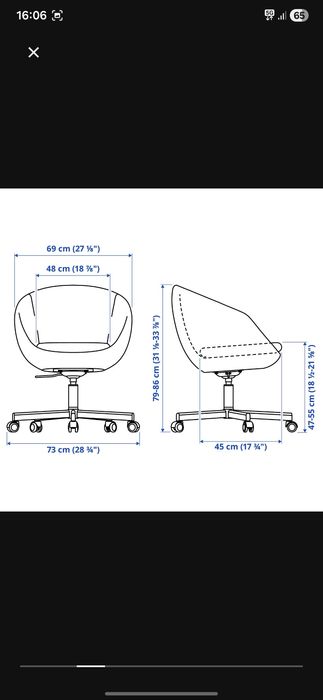 Krzesło obrotowe IKEA Skruvsta szare