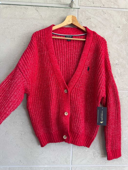 Czerwony Sweter Kardigan U.S. Polo Assn Rozm. L Nowy