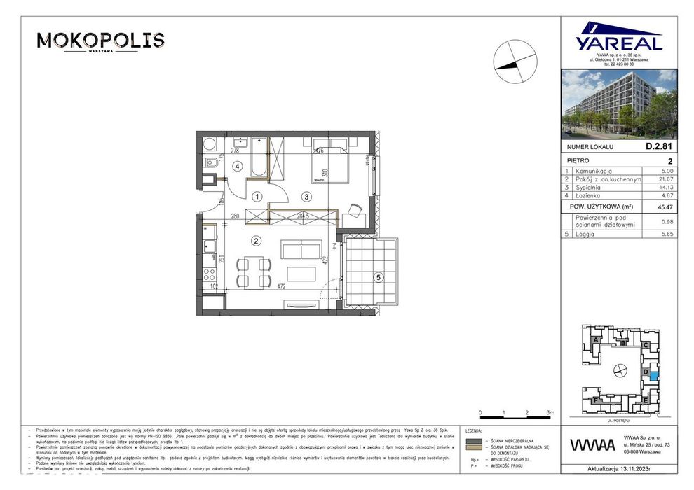 2-pokojowe mieszkanie 45m2 + loggia