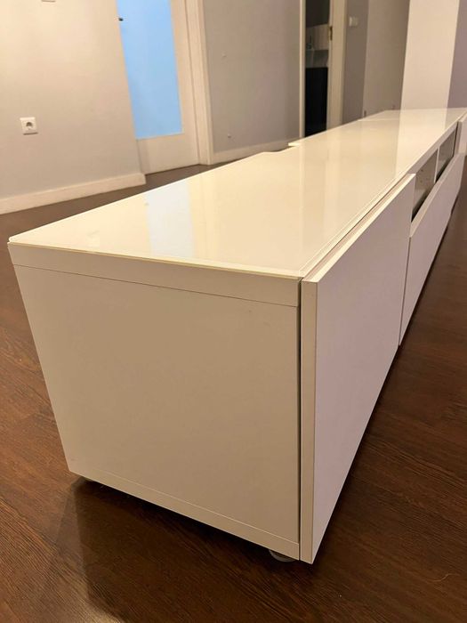 Móvel de TV c/portas, gavetas e tampo de vidro, branco Lappviken IKEA