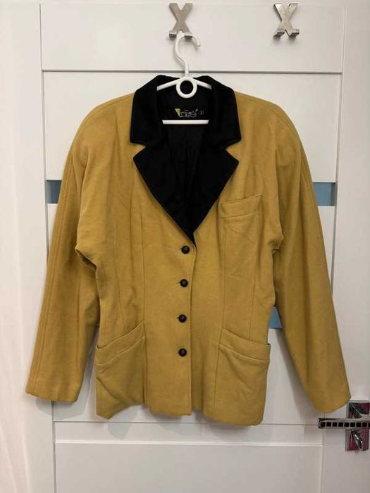 Laurel Vintage 90s Blazer Pure New Wool Yellow 40 L żakiet marynarka