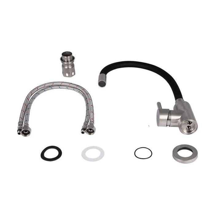 Мойка Luminex 7844 серая правая и смеситель Aria 04R-BFS гибкий, Lidz.