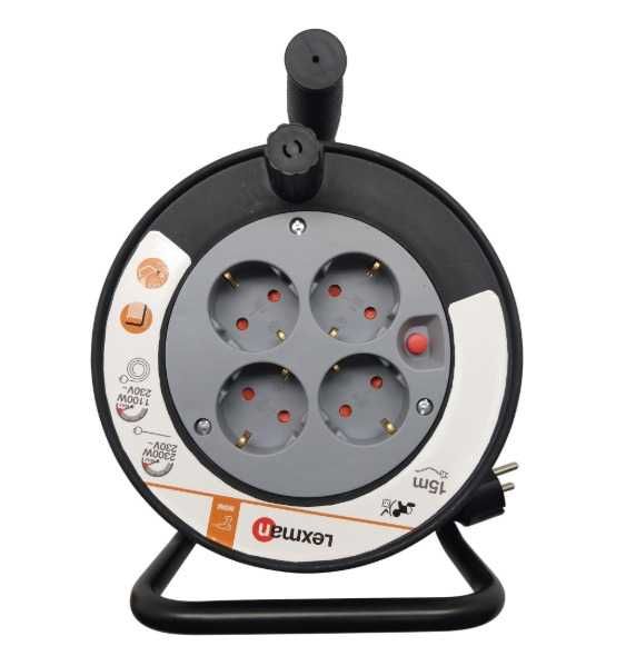 2x Enroladores LEXMAN 15m | 4 tomadas | disjuntor térmico | bom estado