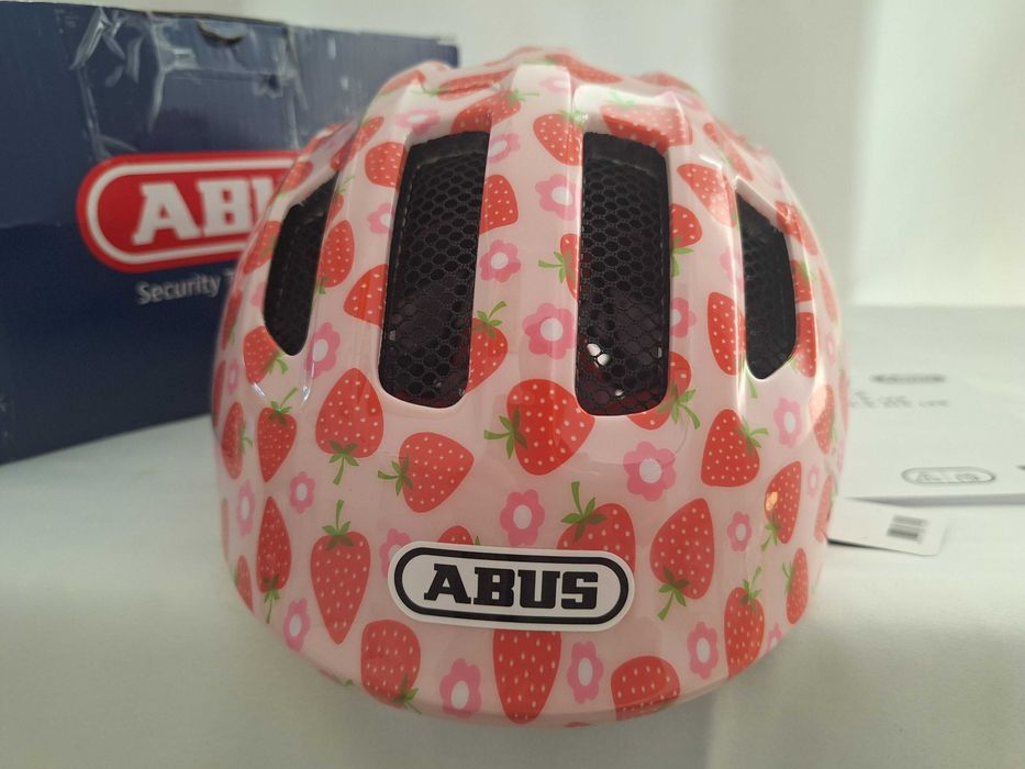 Kask rowerowy dziecięcy Abus Smiley 3.0 LED Rose Strawberry S 45-50cm