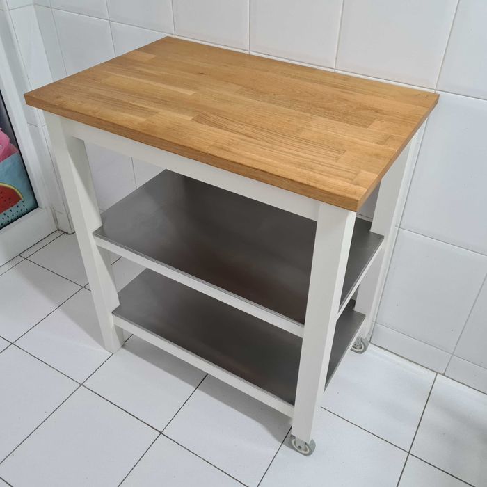 Mesa de apoio/carrinho de cozinha IKEA STENSTORP branco + madeira/inox