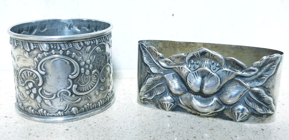 Fantásticas antigas argolas de guardanapos Arte Nova em prata portug.