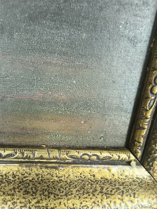 Obraz olejny na desce – Zachód słońca, sygnowany