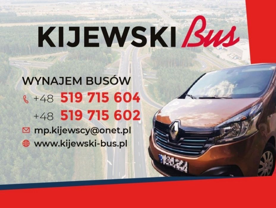 Wynajem BUS 9 osobowy wypożyczalnia bus samochodów, klimatyzacja, DVD,