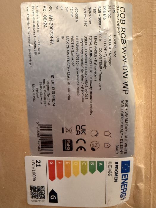 Taśma LED (5 m) RGB ww-dw wp - BERGMEN