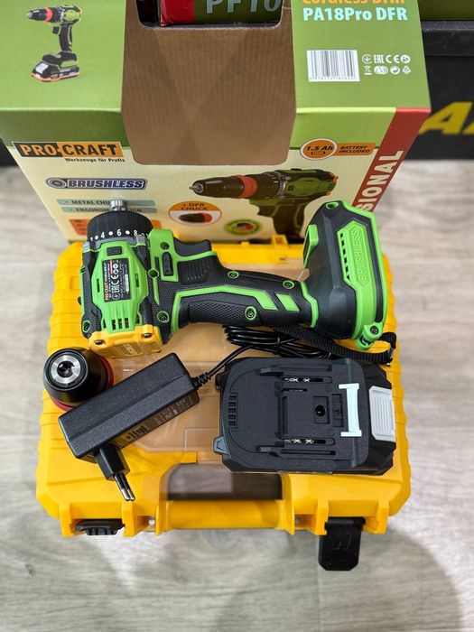 Шуруповерт акумуляторний Procraft PA18 Pro DFR (безщітковий, кейс, DFR