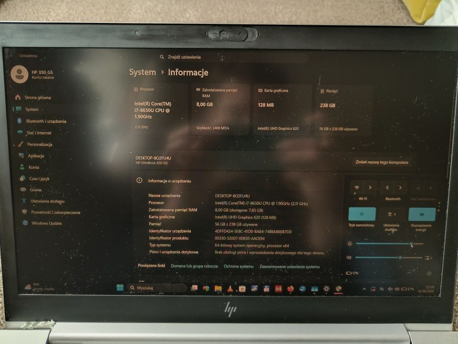 HP EliteBook 850 G5 | i7 8. Gen | SSD | Windows 11 | Stan ! IDEALNY!