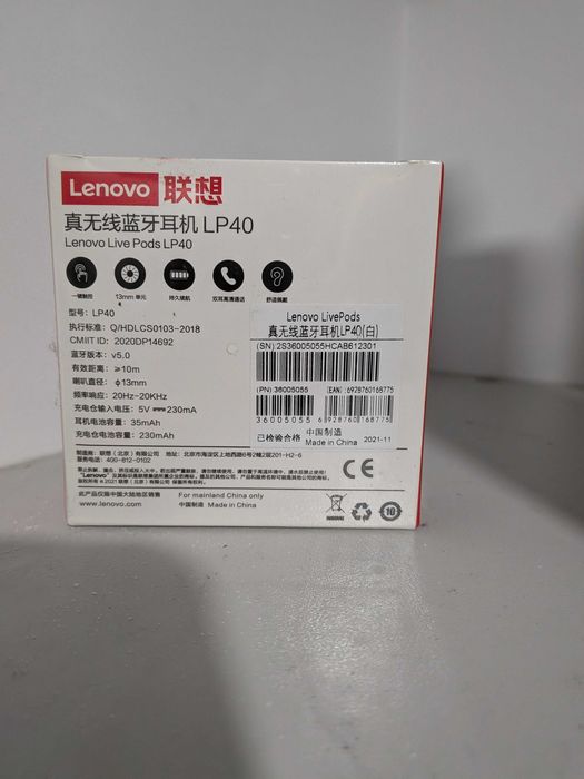 Auriculares bluetooth da LENOVO | Brancos | NOVOS E EMBALADOS