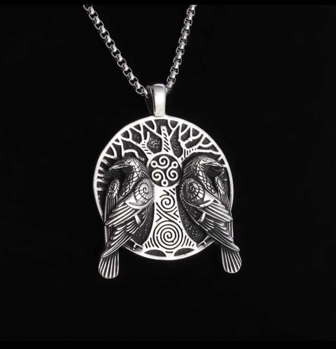 Fio colar necklace viking odin thor corvos runas árvore da vida
