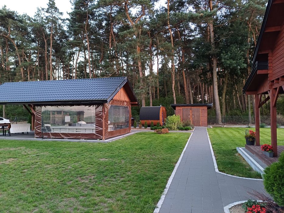 Domek drewniany z wiatą; Sauna; JACUZZI