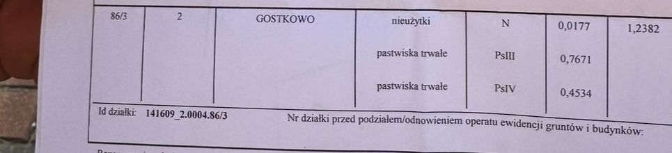Sprzedam działkę pastwisko  w Gostkowie