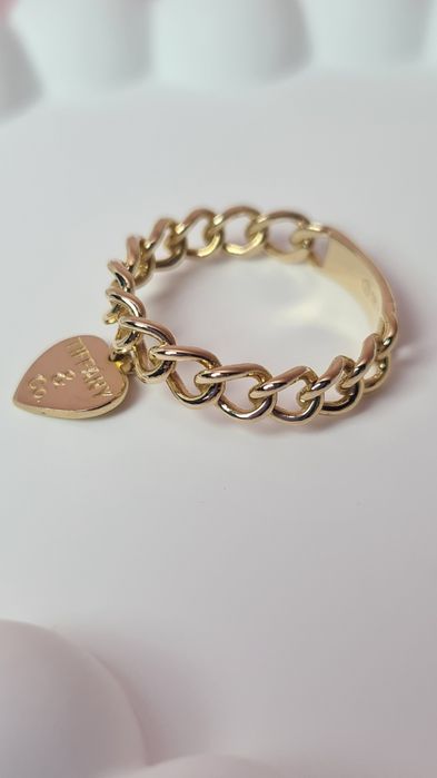 Złoty pierścionek obrączka splot pancerka wiszące serce serduszko 585