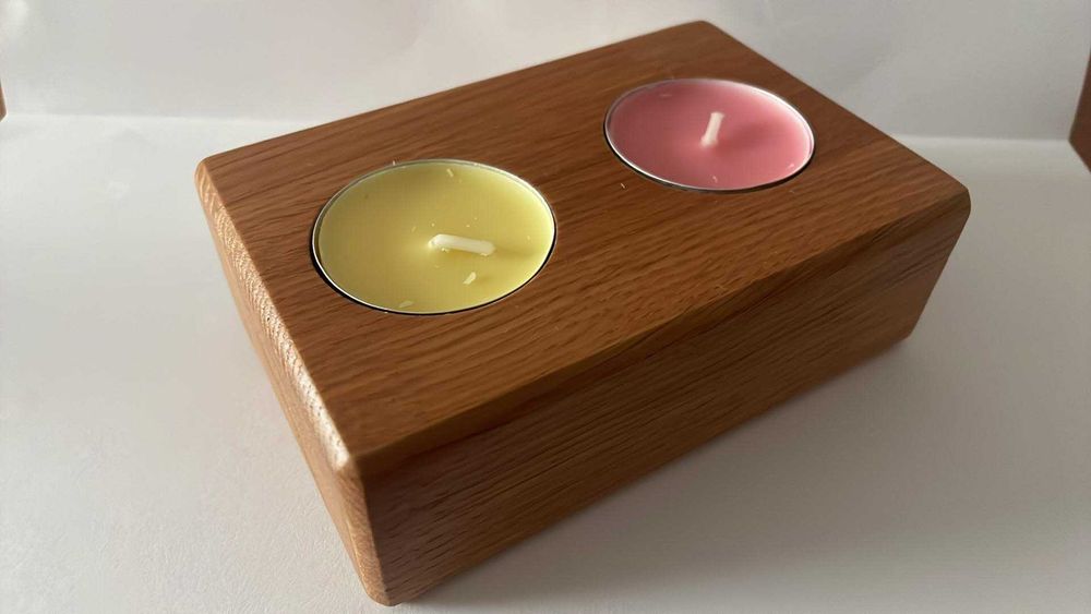 świecznik, stojak na podgrzewacze dębowy drewniany tealight