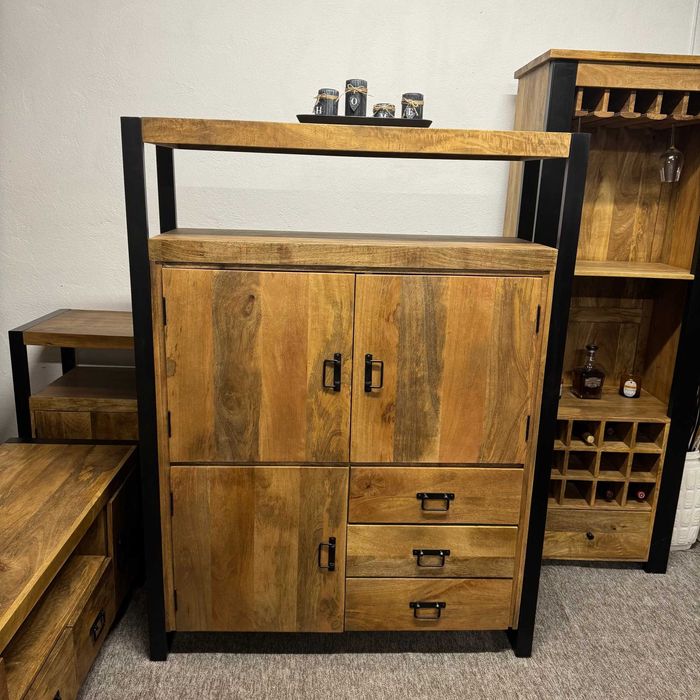 Duża komoda regał z serii Britt drewno mango styl Loftowy Nowa F-Vat