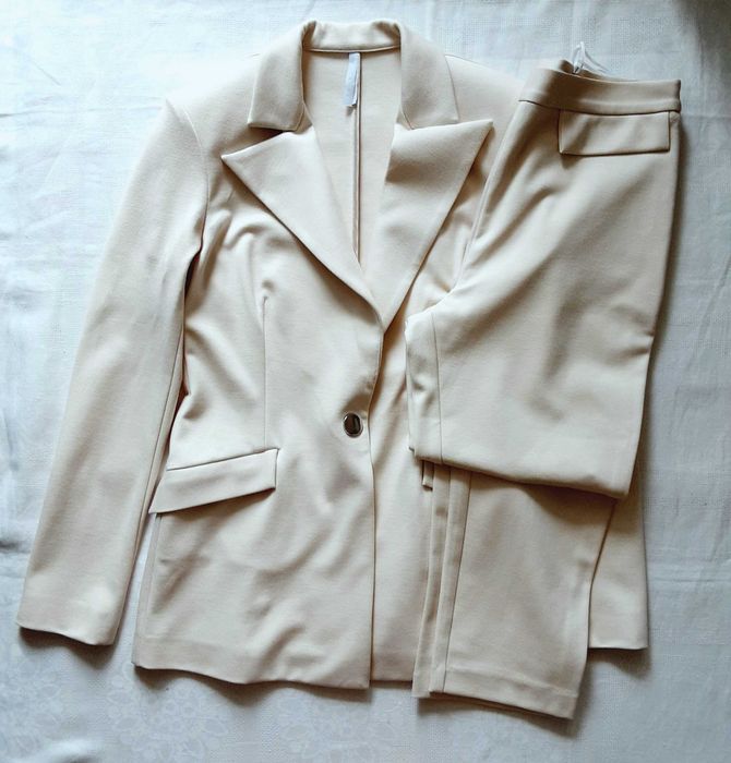 M L 38 40 Imperial włoski komplet garnitur damski śmietankowy lato