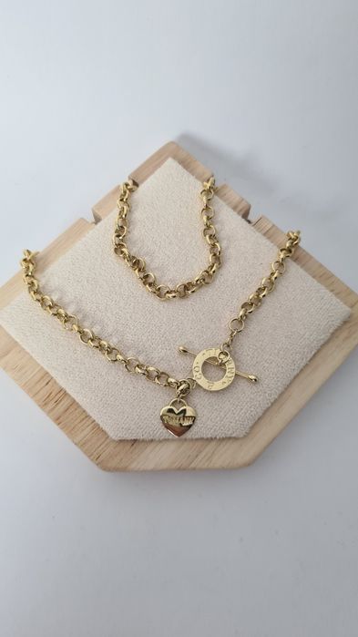 Złoty łańcuszek naszyjnik Tifany zapięcie Toggle grube ogniwa