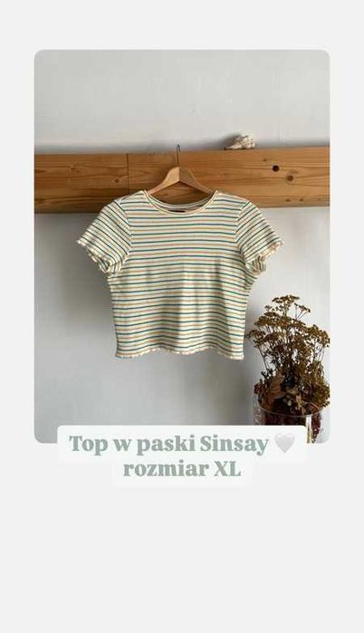 Top damski Crop top Basic casual bawełniany w paski przylegający XL/42
