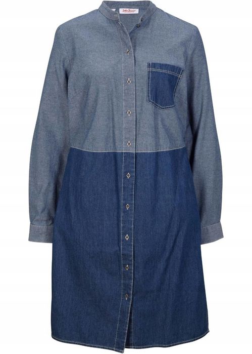B.P.C sukienka koszulowa jeansowa dwukolorowa ze stójką r.38