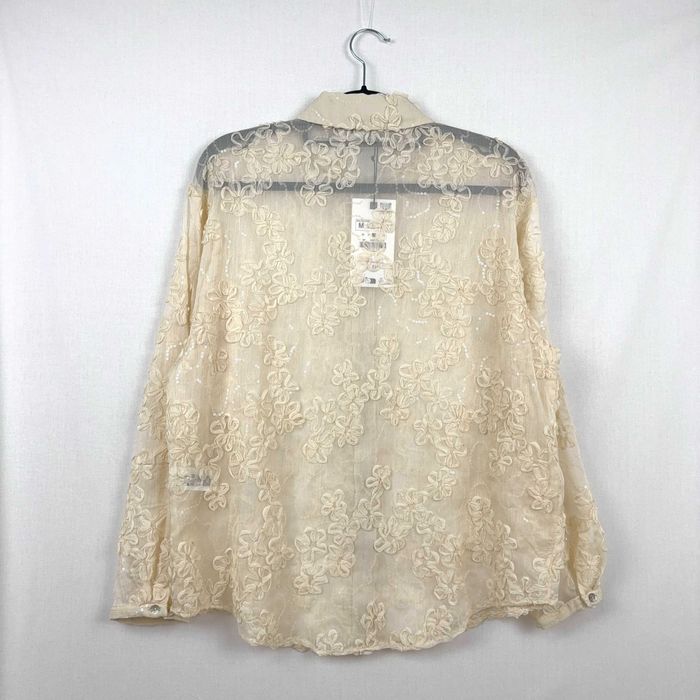 Camisa Transparente de Renda com Lantejoulas Zara M Elegante