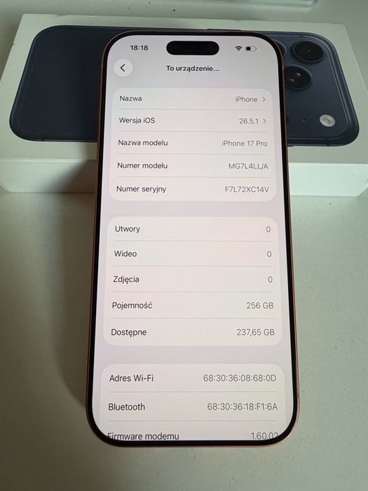 Bateria 99% iPhone 17 Pro 256gb eSIM Gwarancja Apple 12/2026