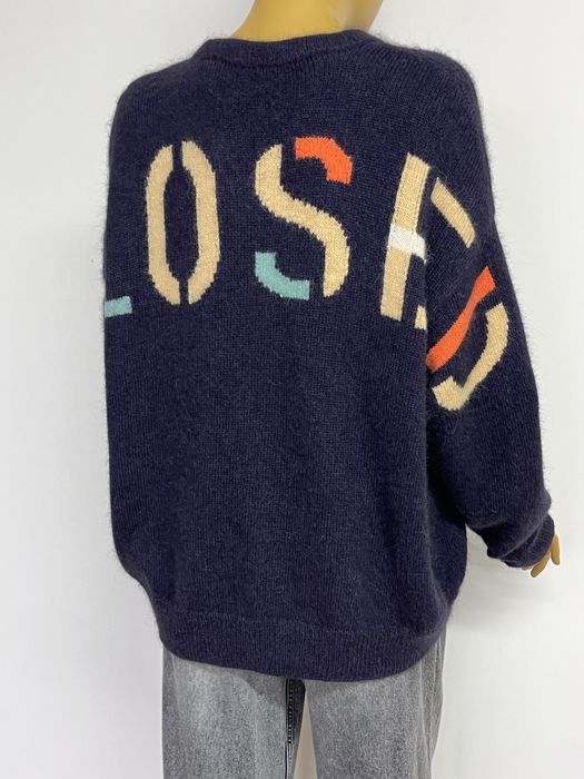 альпака вовна L XL обємний вʼязаний светр темно синій жіночий