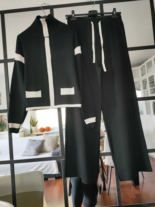 Dzianinowy komplet sweter i spodnie wide leg wiskoza set