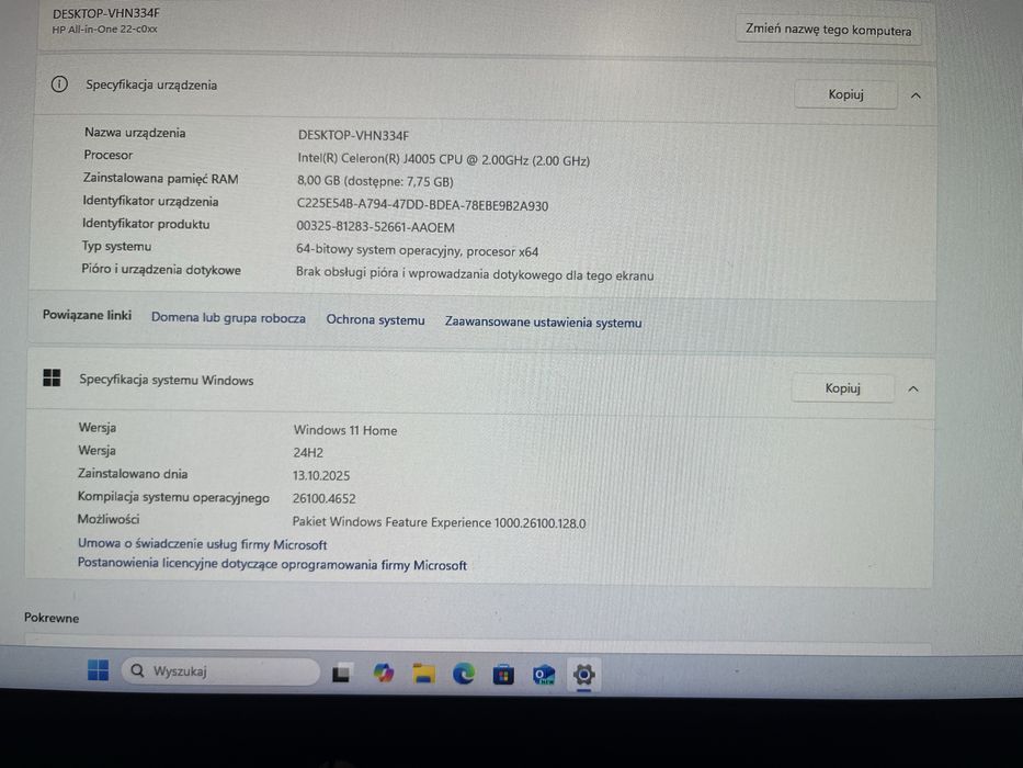 Komputer PC HP All-in-One - 22 cale, 240GB SSD, 500GB HDD